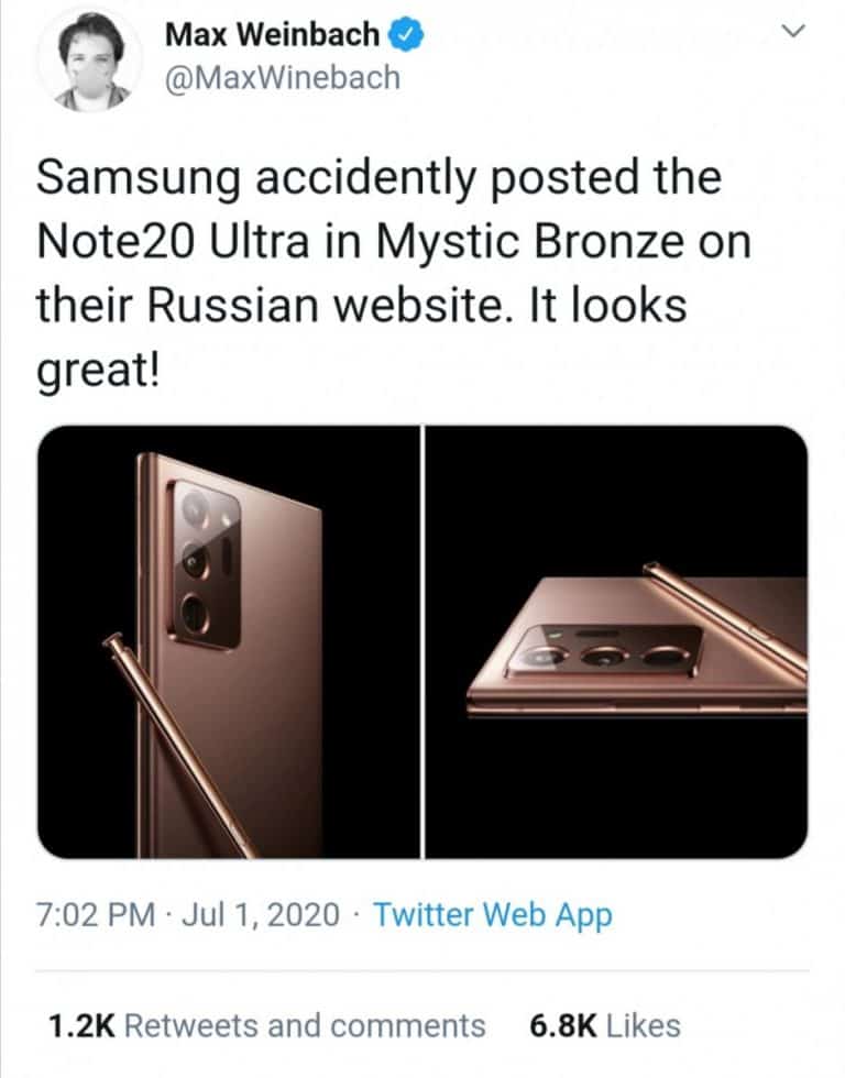 Leak Samsung Galaxy Note 20