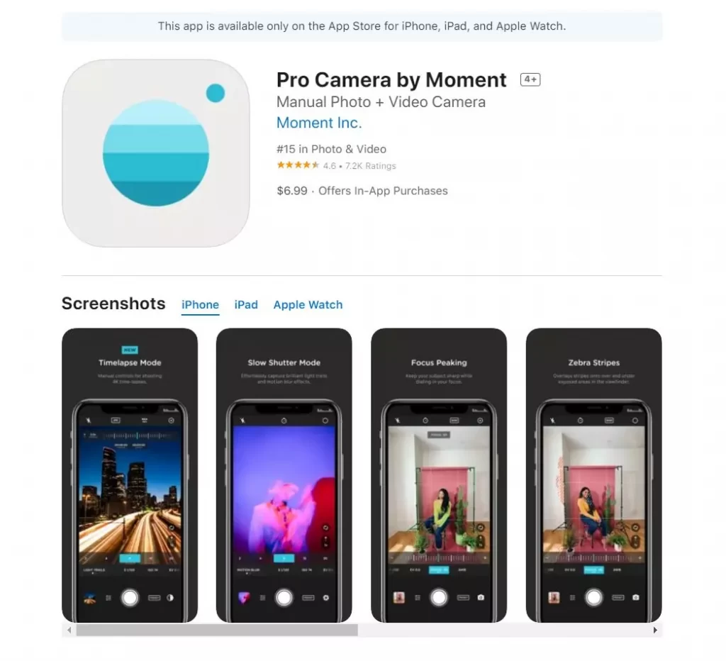Pro Camera by Moment App Store